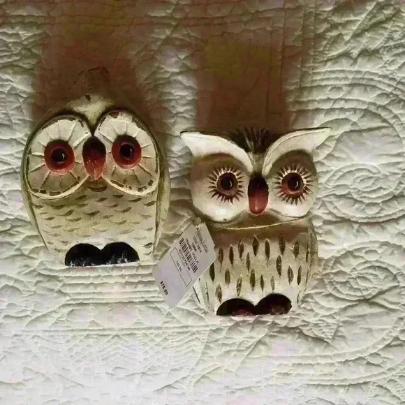 Set of 2-Neiman Marcus Carved Wooden Owls-Orange - Picture 2 of 2